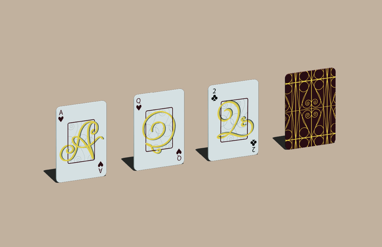 four playing cards in a line