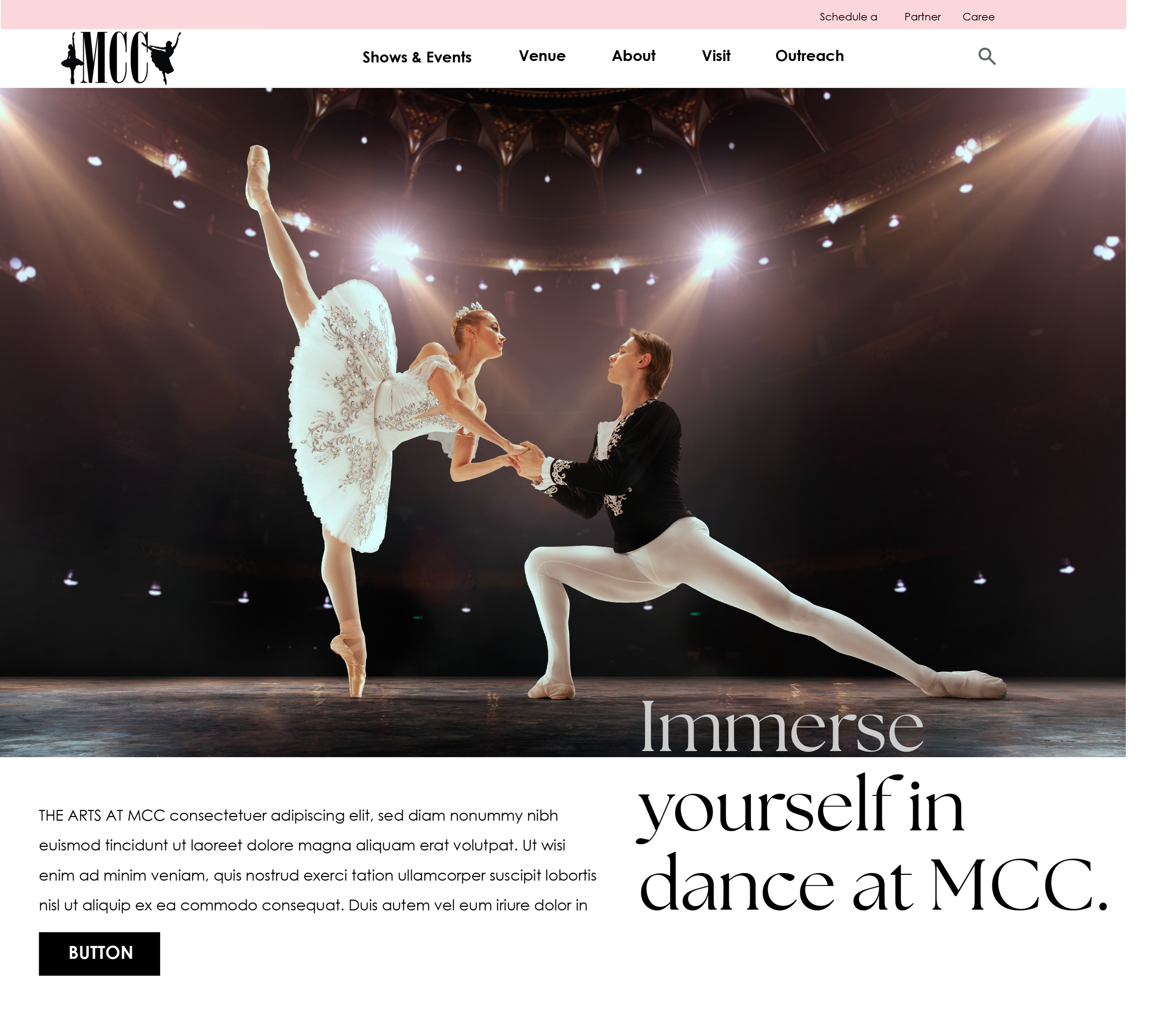 layout for an arts center's website