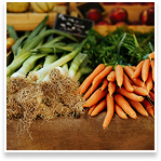 Bunches of scallions and carrots